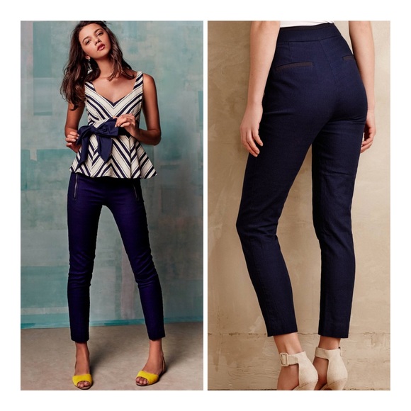 Anthropologie Pants - ANTHROPOLOGIE CARTONNIER Navy textured cotton pant